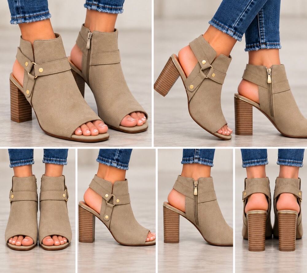Vince Camuto Harlow Women’s 7.5M Taupe Peep Toe Cutout Booties Heels